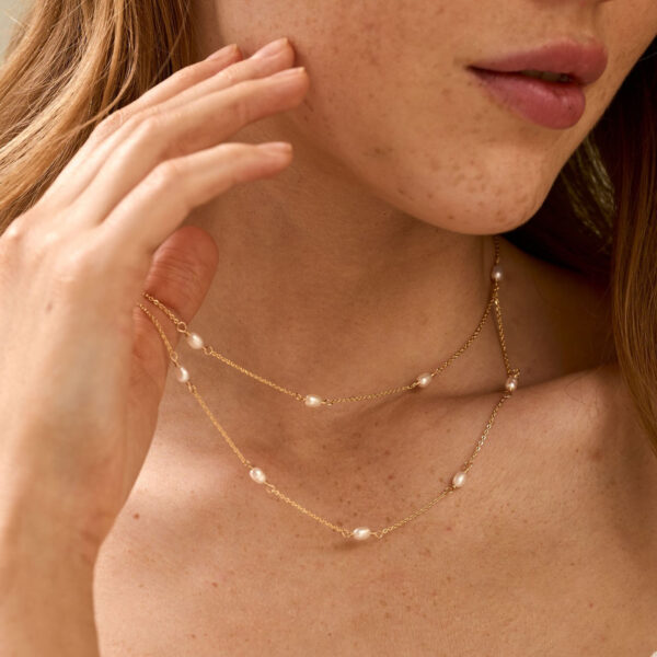 14K Gold Dainty Freshwater Pearl Necklace, Multiple Pearl Necklace, Double Layer Pearl Necklace, Bridal Necklace, Wedding Jewellery, Bridesmaid Gift - Image 7