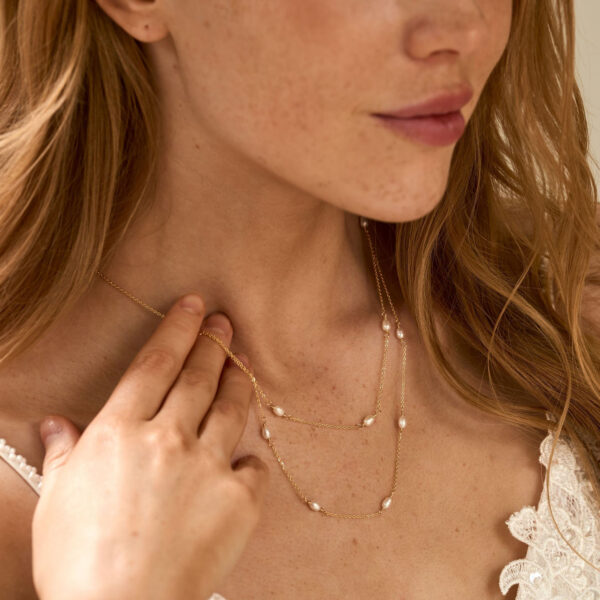 14K Gold Dainty Freshwater Pearl Necklace, Multiple Pearl Necklace, Double Layer Pearl Necklace, Bridal Necklace, Wedding Jewellery, Bridesmaid Gift - Image 6