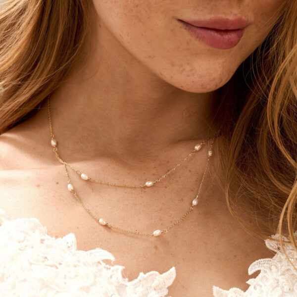 14K Gold Dainty Freshwater Pearl Necklace, Multiple Pearl Necklace, Double Layer Pearl Necklace, Bridal Necklace, Wedding Jewellery, Bridesmaid Gift