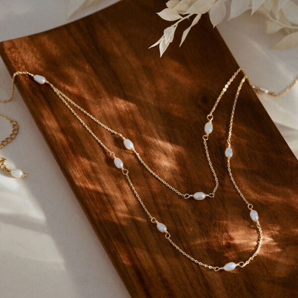 14K Gold Dainty Freshwater Pearl Necklace, Multiple Pearl Necklace, Double Layer Pearl Necklace, Bridal Necklace, Wedding Jewellery, Bridesmaid Gift - Image 9