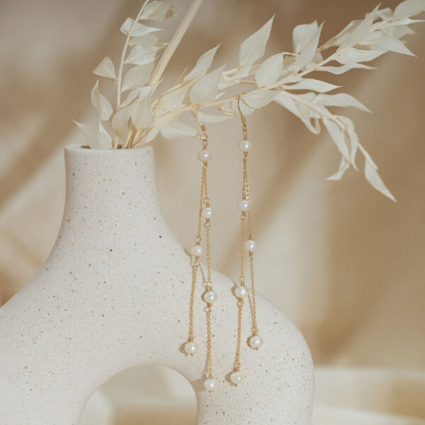 14K Gold Dainty Long Pearl Drop Earrings, Pearl Tassel Earrings, Natural Multiple Pearls Earrings, Bridal Earrings, Wedding Earrings, Bridesmaid Gift - Image 8