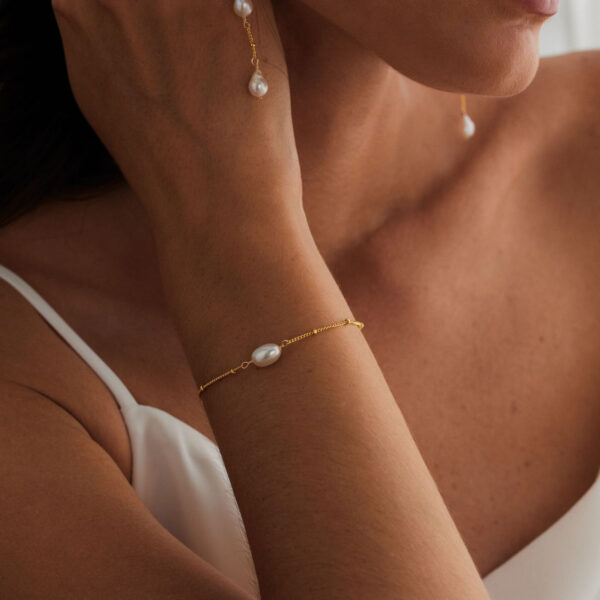 14K Gold Dainty Oval Pearl Bracelet with Satellite Chain, Natural Freshwater Pearl Bracelet, Single Pearl Bracelet, Wedding Bracelet, Bridesmaid Gift - Image 7