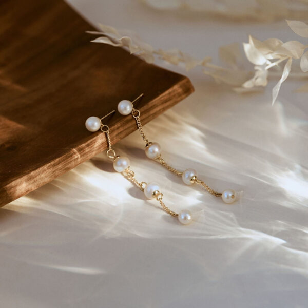14K Gold Freshwater Pearl Drop Earrings, Long Pearl Earrings, Gold Dangle Earrings, Bridal Pearl Earrings, Wedding Earrings, Bridesmaid Gift for Her - Image 8