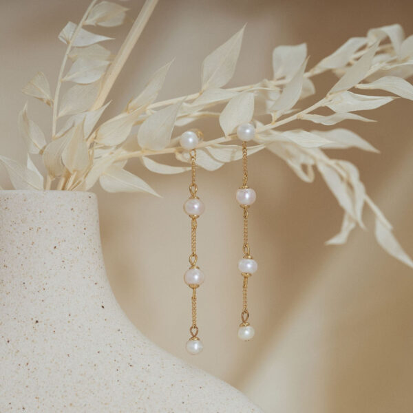 14K Gold Freshwater Pearl Drop Earrings, Long Pearl Earrings, Gold Dangle Earrings, Bridal Pearl Earrings, Wedding Earrings, Bridesmaid Gift for Her - Image 7