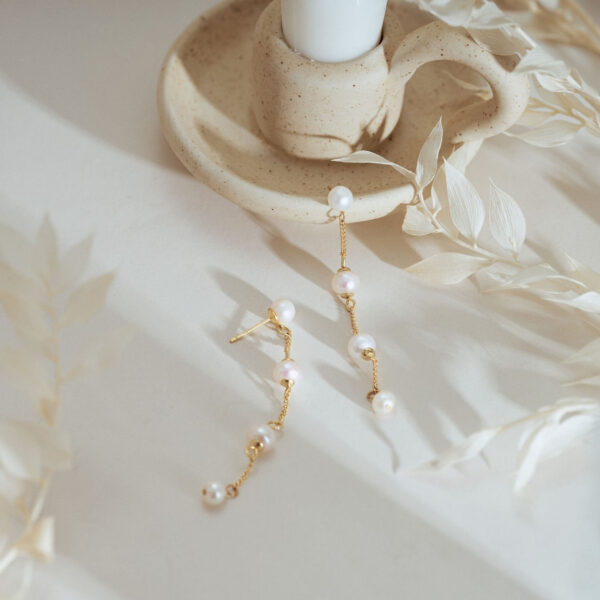 14K Gold Freshwater Pearl Drop Earrings, Long Pearl Earrings, Gold Dangle Earrings, Bridal Pearl Earrings, Wedding Earrings, Bridesmaid Gift for Her - Image 9