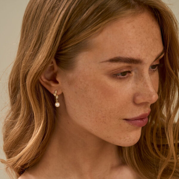 14K Gold Freshwater Pearl Drop Earrings with Diamond, Bridal Earrings, Wedding Earrings, Pearl Jewellery, Bridesmaid Gift, Birthday Gift for Her - Image 5