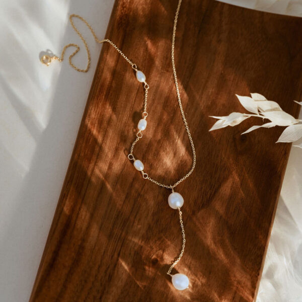 14K Gold Freshwater Pearl Lariat Necklace, Wedding Necklace, Y Necklace, Bridal Necklace, Bridal Jewellery, Bridesmaid Gift, Birthday Gift for Her - Image 9
