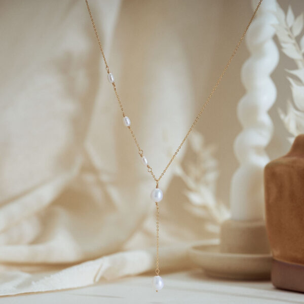 14K Gold Freshwater Pearl Lariat Necklace, Wedding Necklace, Y Necklace, Bridal Necklace, Bridal Jewellery, Bridesmaid Gift, Birthday Gift for Her - Image 10