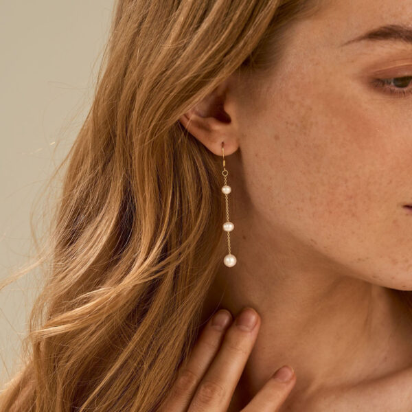 14K Gold Natural Freshwater Pearl Drop Earrings, Pearl Dangle Earrings, Long Pearl Earrings, Bridal Earrings, Wedding Jewellery, Bridesmaid Gift - Image 2