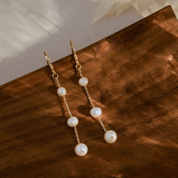14K Gold Natural Freshwater Pearl Drop Earrings, Pearl Dangle Earrings, Long Pearl Earrings, Bridal Earrings, Wedding Jewellery, Bridesmaid Gift - Image 10