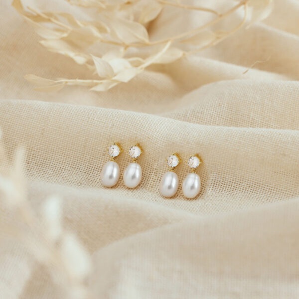 14K Gold Natural Freshwater Pearl Drop Earrings with Diamond, Pearl Stud Earrings, Wedding Earrings, Bridal Jewellery, Bridesmaid Gift, Gift for Her - Image 8