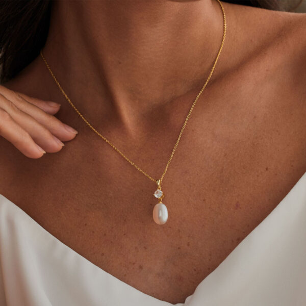 14K Gold Natural Freshwater Pearl Necklace with Diamond, Minimalist Necklace, Bridal Necklace, Wedding Necklace, Pearl Jewellery, Bridesmaid Gift - Image 6