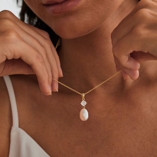 14K Gold Natural Freshwater Pearl Necklace with Diamond, Minimalist Necklace, Bridal Necklace, Wedding Necklace, Pearl Jewellery, Bridesmaid Gift